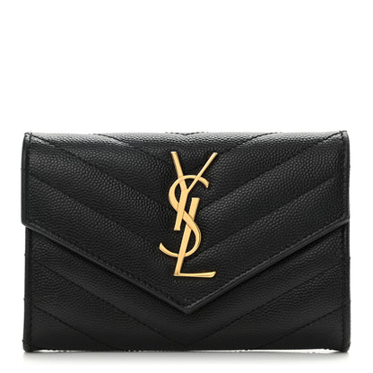 Saint Laurent Grain De Poudre Matelasse Chevron Small Monogram Envelope Wallet Black 1 of 7