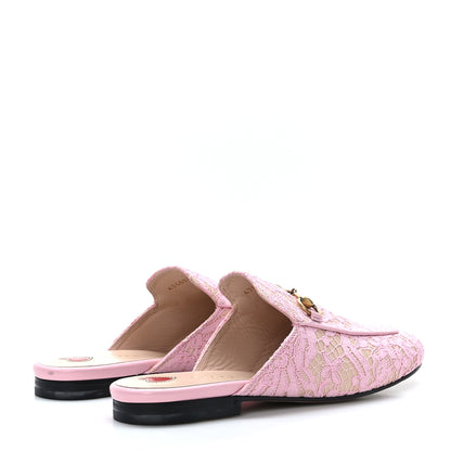 Gucci Lace Malaga Kid Womens Princetown Slippers 37.5 Sugar Pink Skin Rose 4 of 8