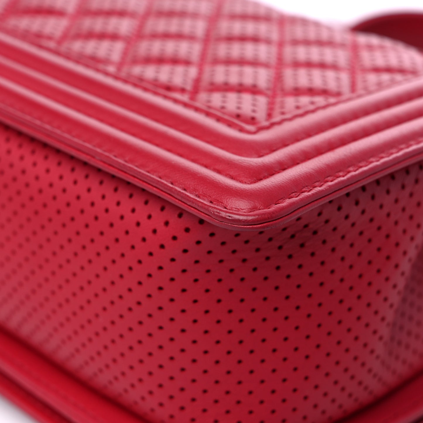 Perforated Lambskin Quilted Medium Boy Flap Red