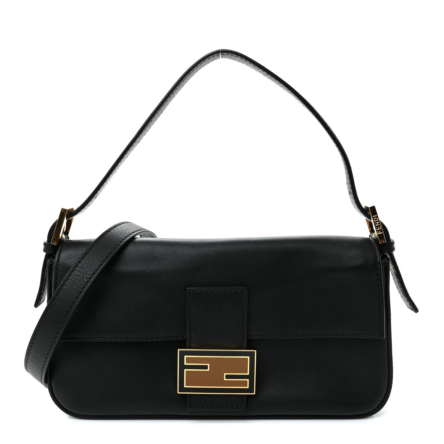 Fendi Vitello Flamingo Enamel Baguette Black 1 of 10