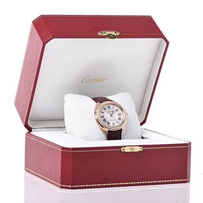 Cartier 18K Pink Gold Alligator Diamond 35mm Cle De Automatic Watch Bordeaux 11 of 11
