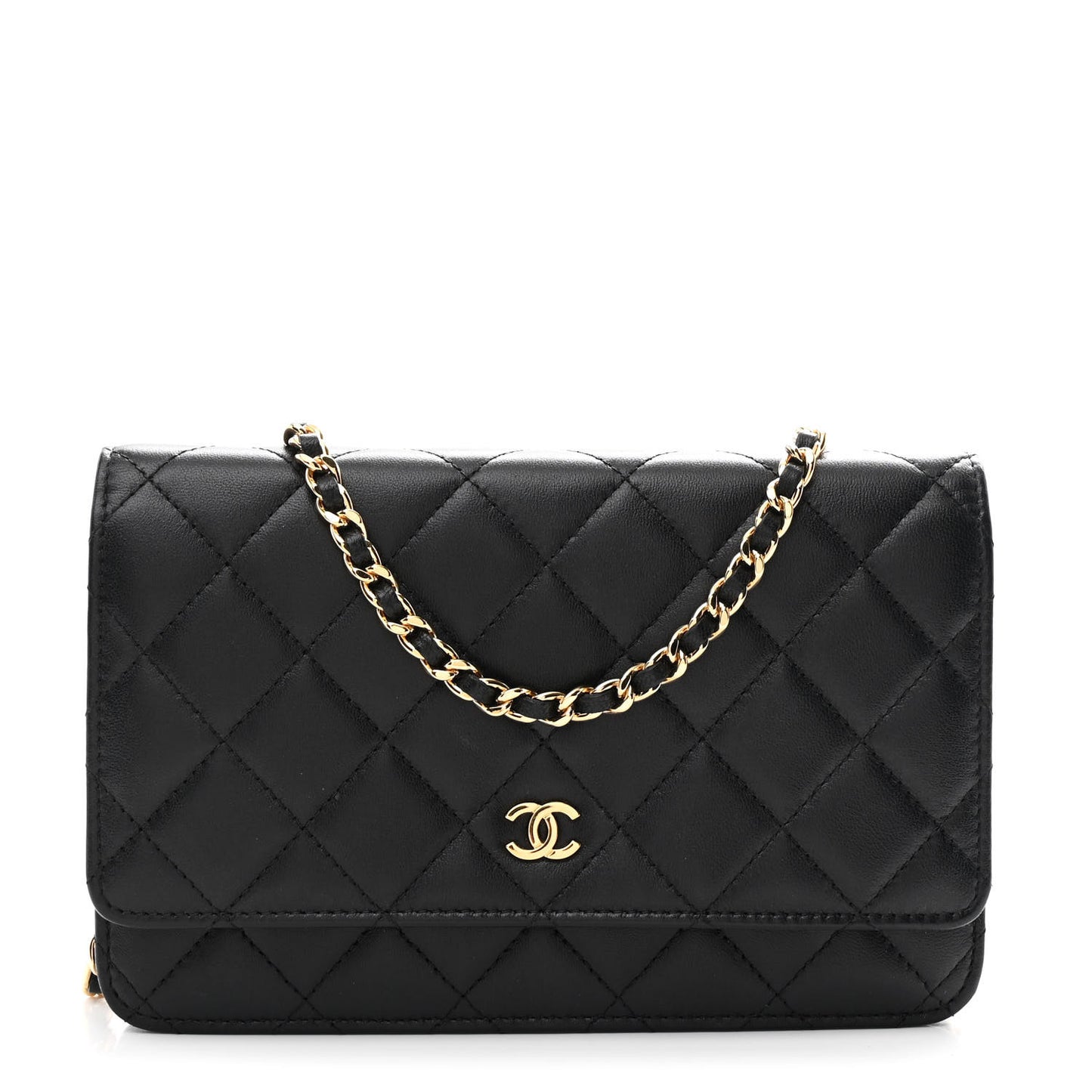 Lambskin Quilted Wallet On Chain WOC Black