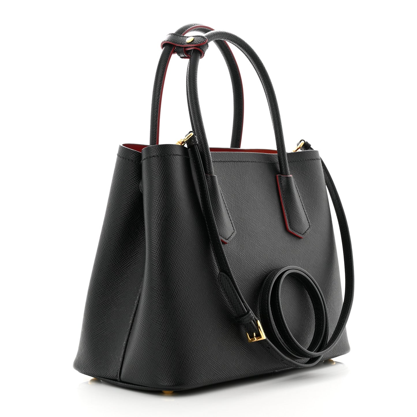 Saffiano Cuir Small Double Bag Black Fuoco