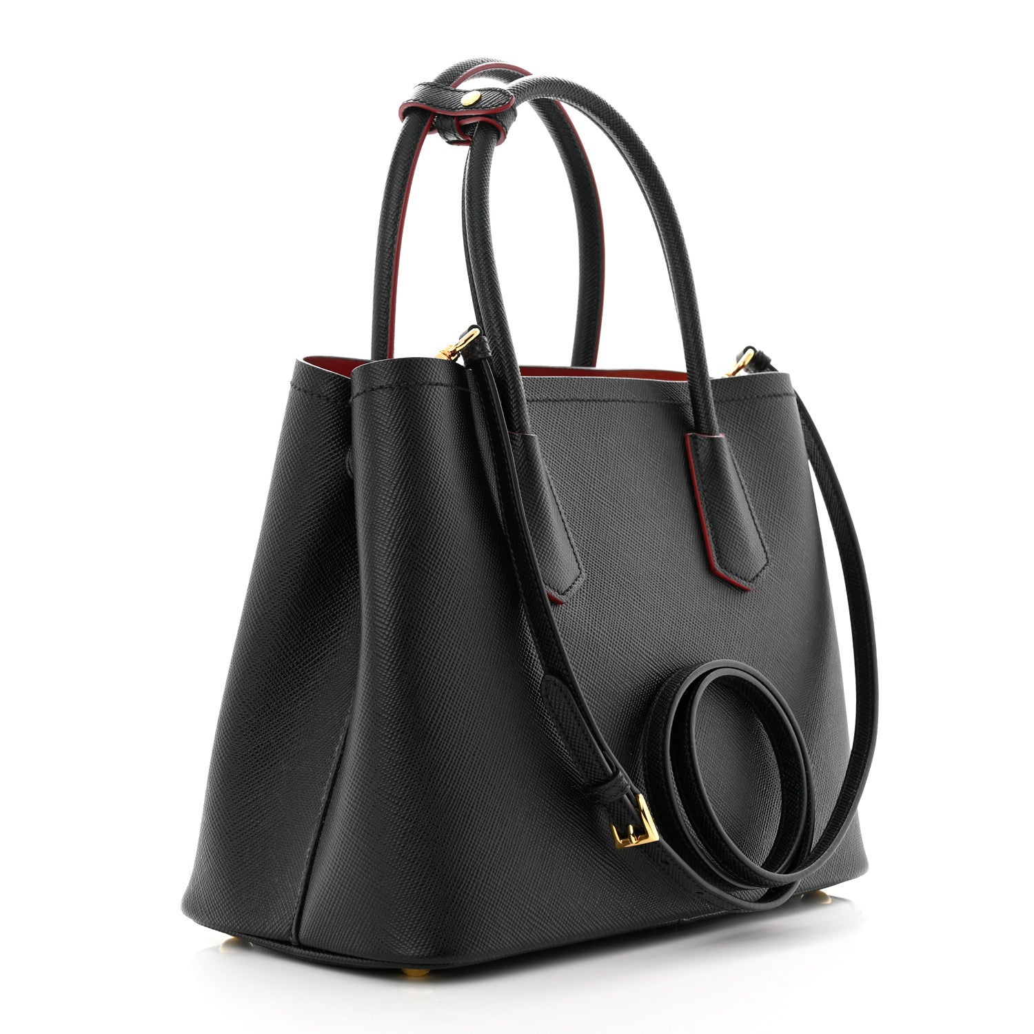 Prada Saffiano Cuir Small Double Bag Black Fuoco 3 of 10