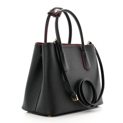 Prada Saffiano Cuir Small Double Bag Black Fuoco 3 of 10