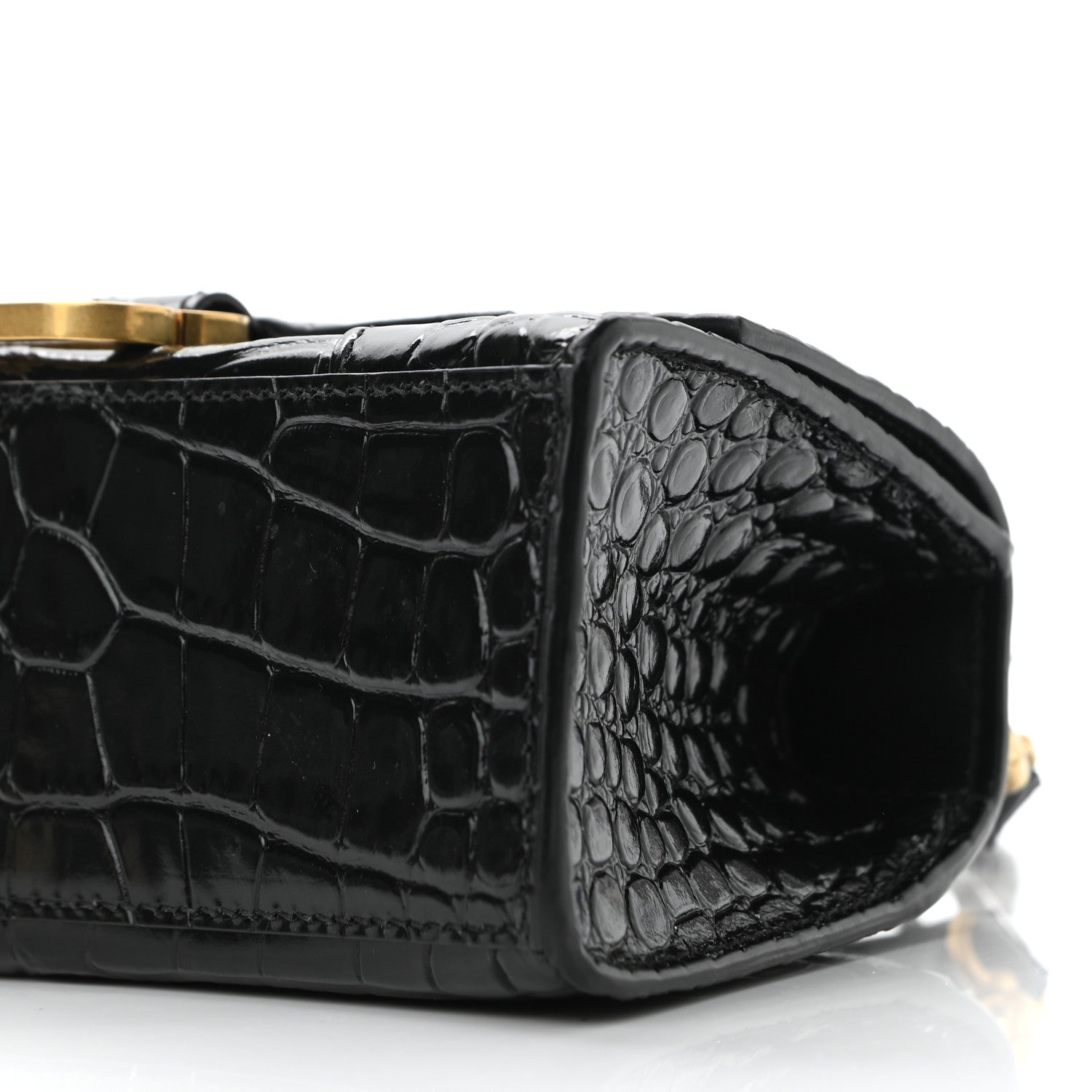 Balenciaga Shiny Calfskin Crocodile Embossed Hourglass Top Handle Bag XS Black 9 of 10