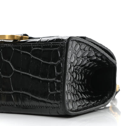 Balenciaga Shiny Calfskin Crocodile Embossed Hourglass Top Handle Bag XS Black 9 of 10
