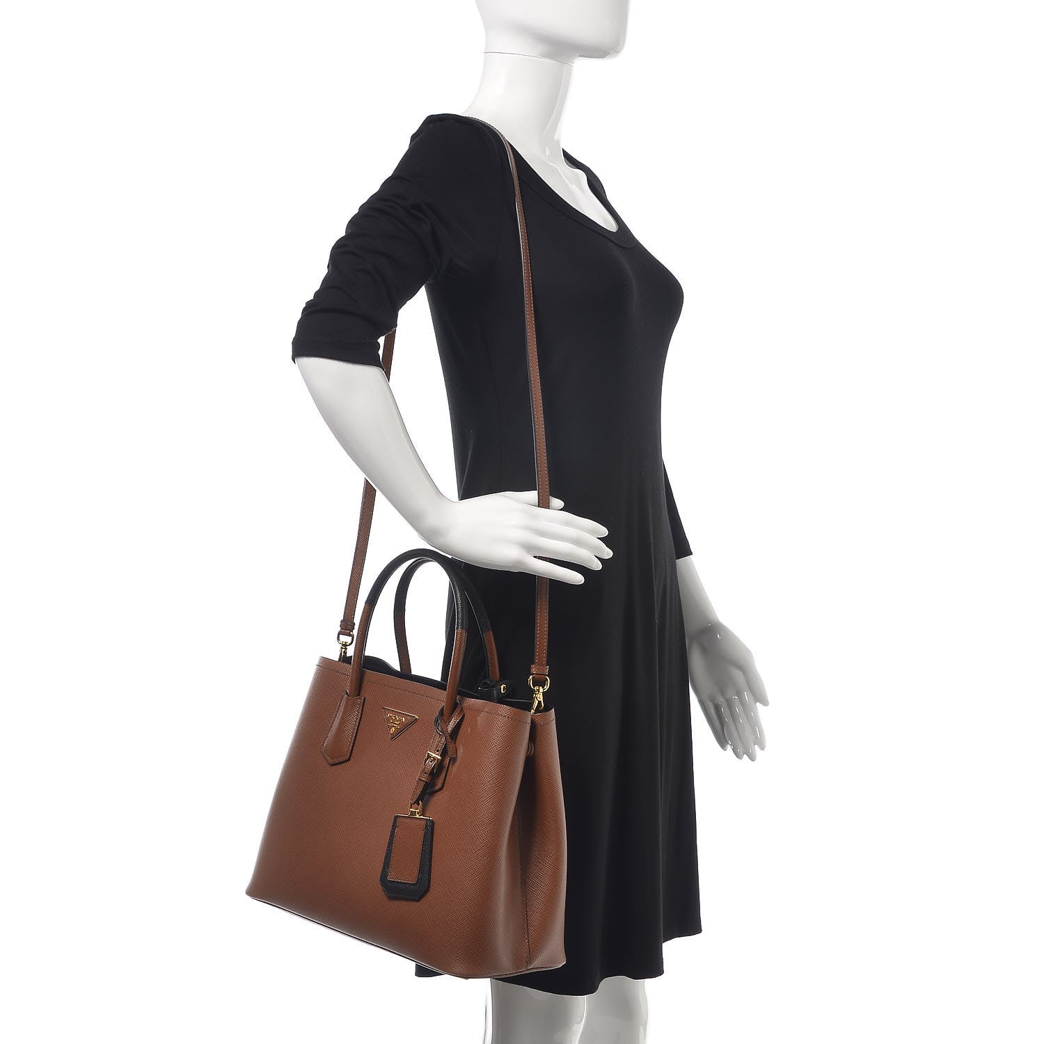 Prada Saffiano Cuir Small Bi-Color Double Bag Palissandro Black 2 of 7