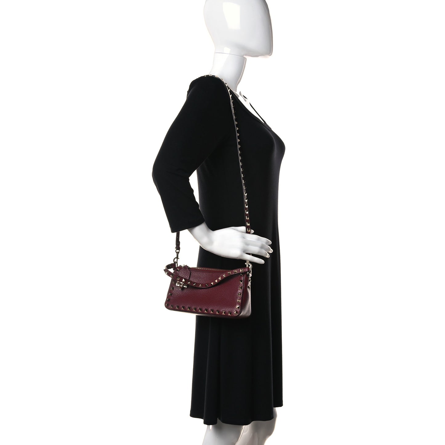 Pebbled Calfskin Small Rockstud Flip Lock Shoulder Bag Cerise