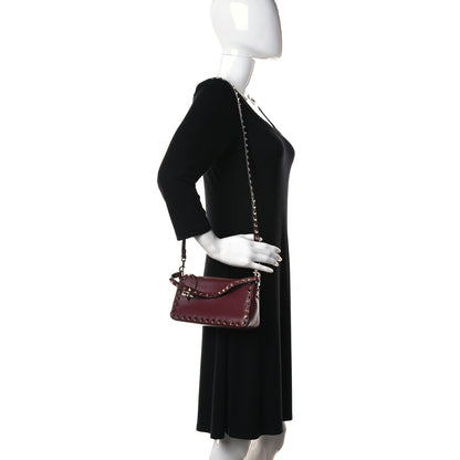 Valentino Garavani Pebbled Calfskin Small Rockstud Flip Lock Shoulder Bag Cerise 2 of 9