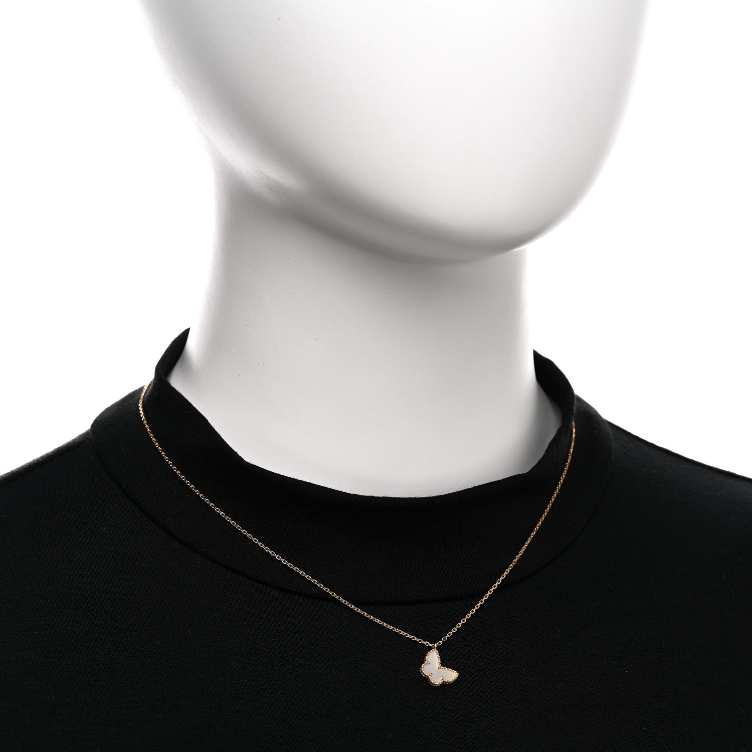 Van Cleef & Arpels 18K Yellow Gold Mother of Pearl Sweet Alhambra Butterfly Pendant Necklace 2 of 5