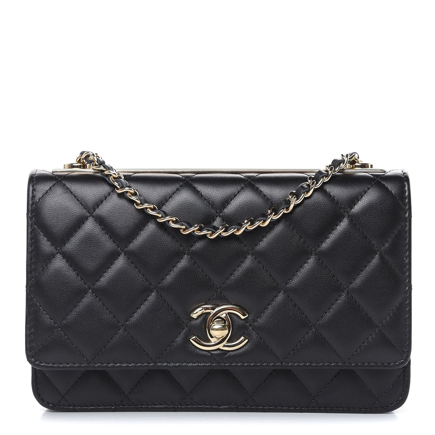 Lambskin Quilted Trendy CC Wallet On Chain WOC Black