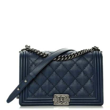 Chanel Calfskin Double Stitch New Medium Boy Flap Marine 1 of 8