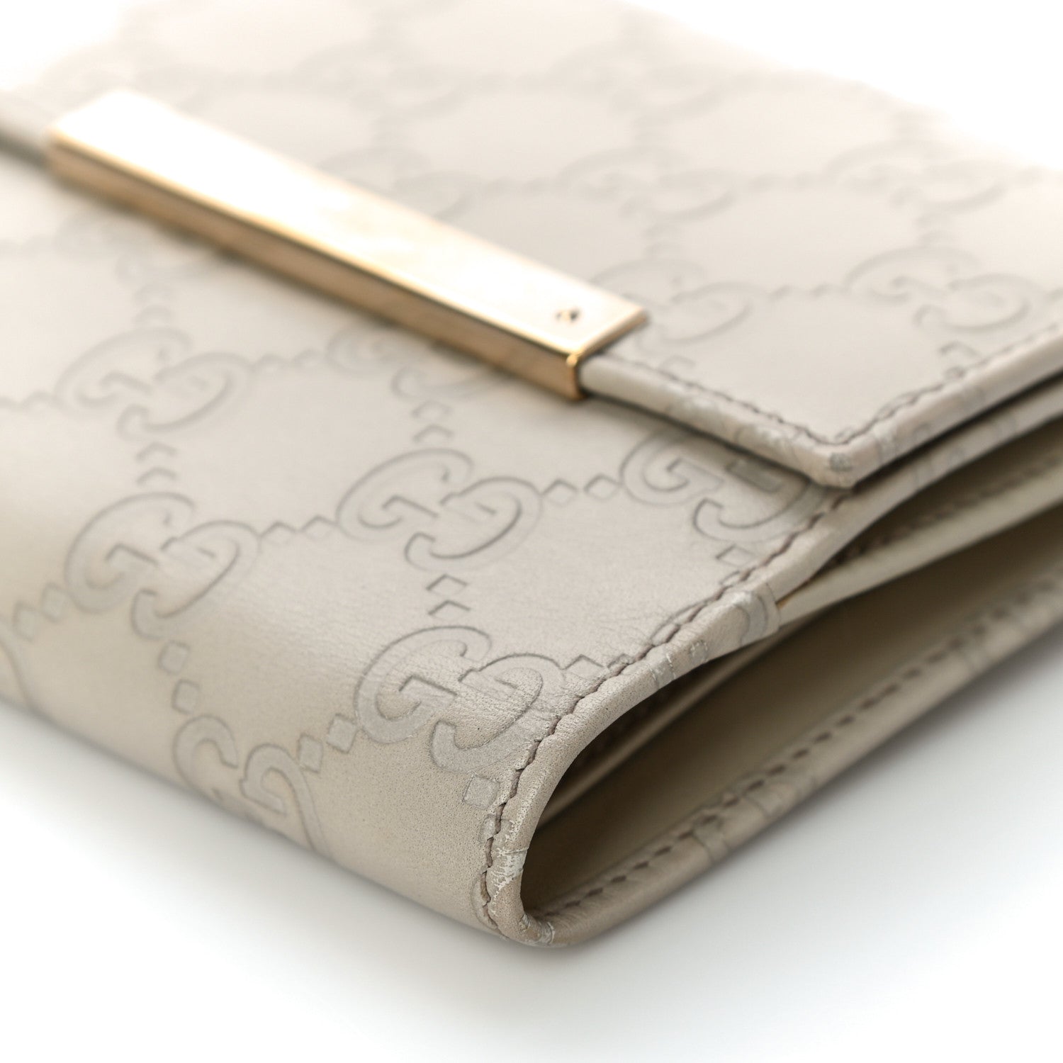 Gucci Guccissima Margaux Calfskin Metal Bar French Flap Wallet Mystic White 10 of 14