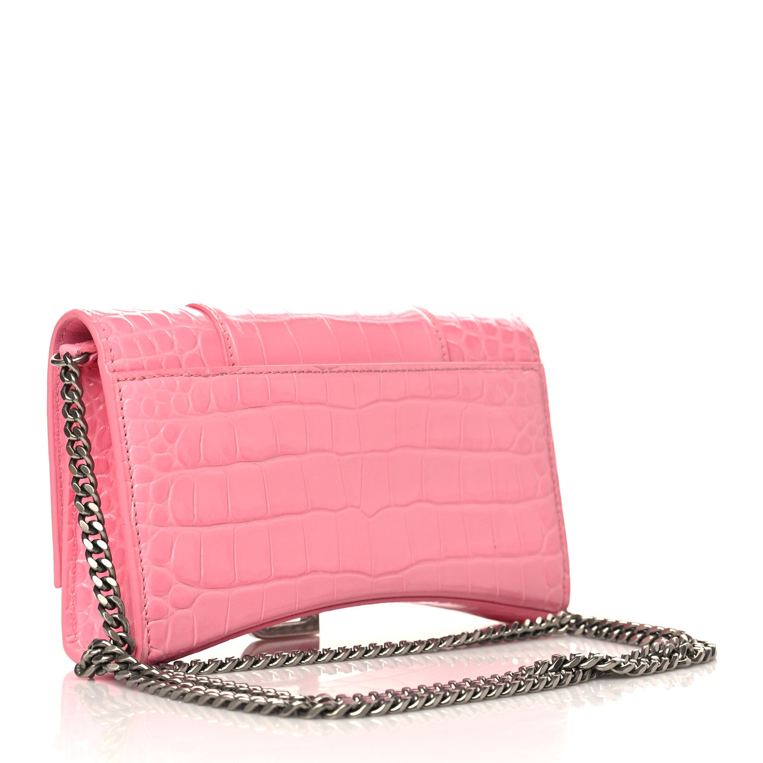Balenciaga Shiny Calfskin Crocodile Embossed Hourglass Chain Bag Sweet Pink 3 of 12