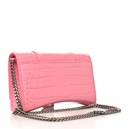 Balenciaga Shiny Calfskin Crocodile Embossed Hourglass Chain Bag Sweet Pink 3 of 12