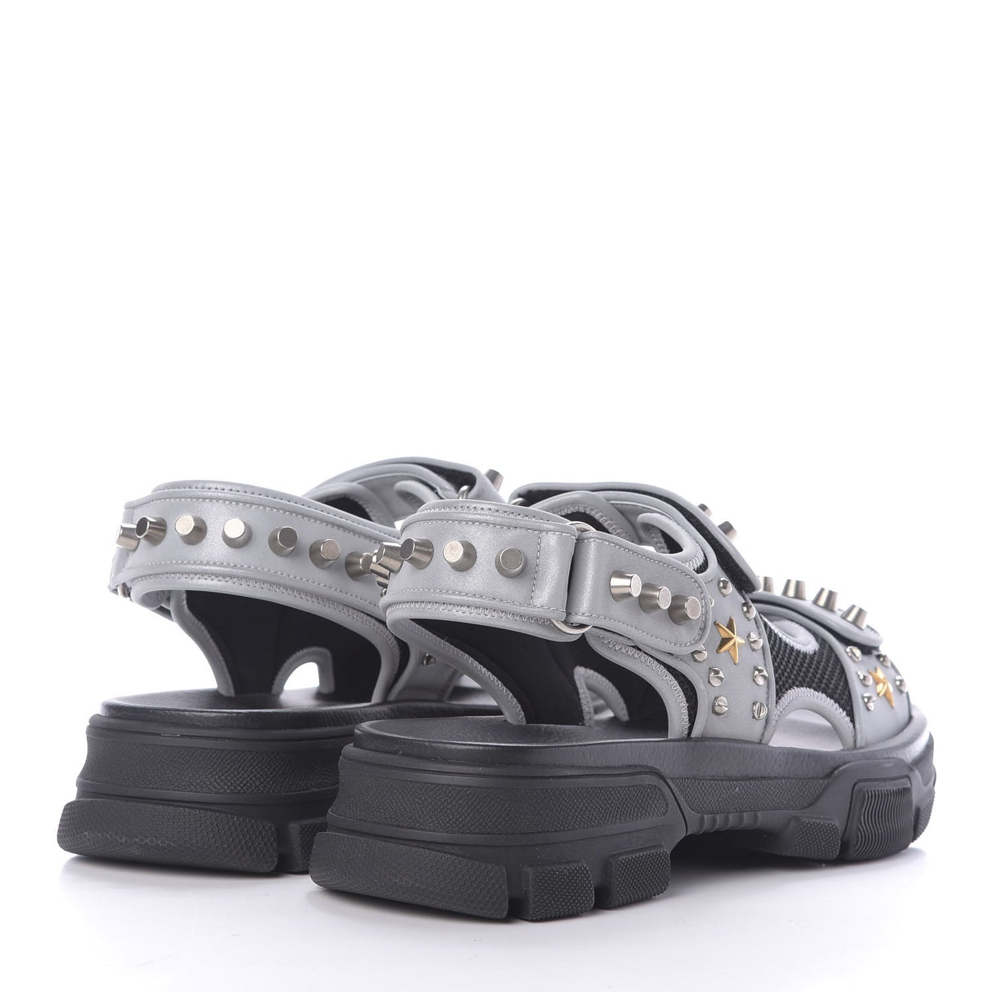 Technical Canvas Calfskin Reflective Studded Mens Aguru Sandals 8 Silver Black
