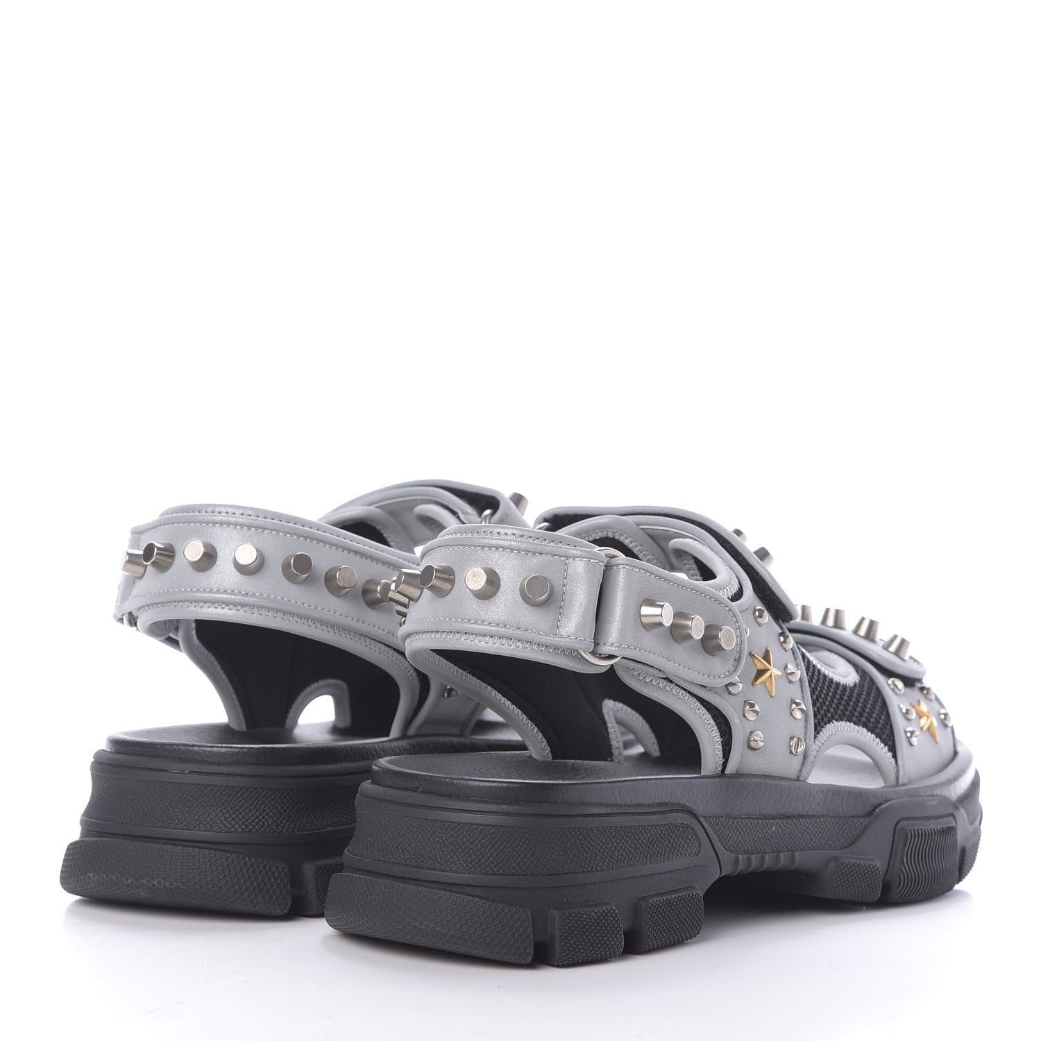 Gucci Technical Canvas Calfskin Reflective Studded Mens Aguru Sandals 8 Silver Black 4 of 10