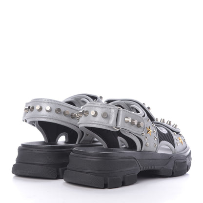 Gucci Technical Canvas Calfskin Reflective Studded Mens Aguru Sandals 8 Silver Black 4 of 10
