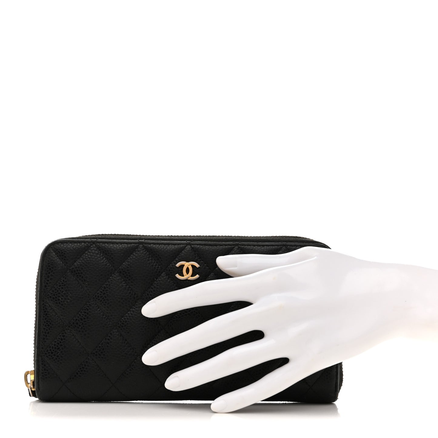 Caviar Quilted Large Gusset Zip Around Wallet Black