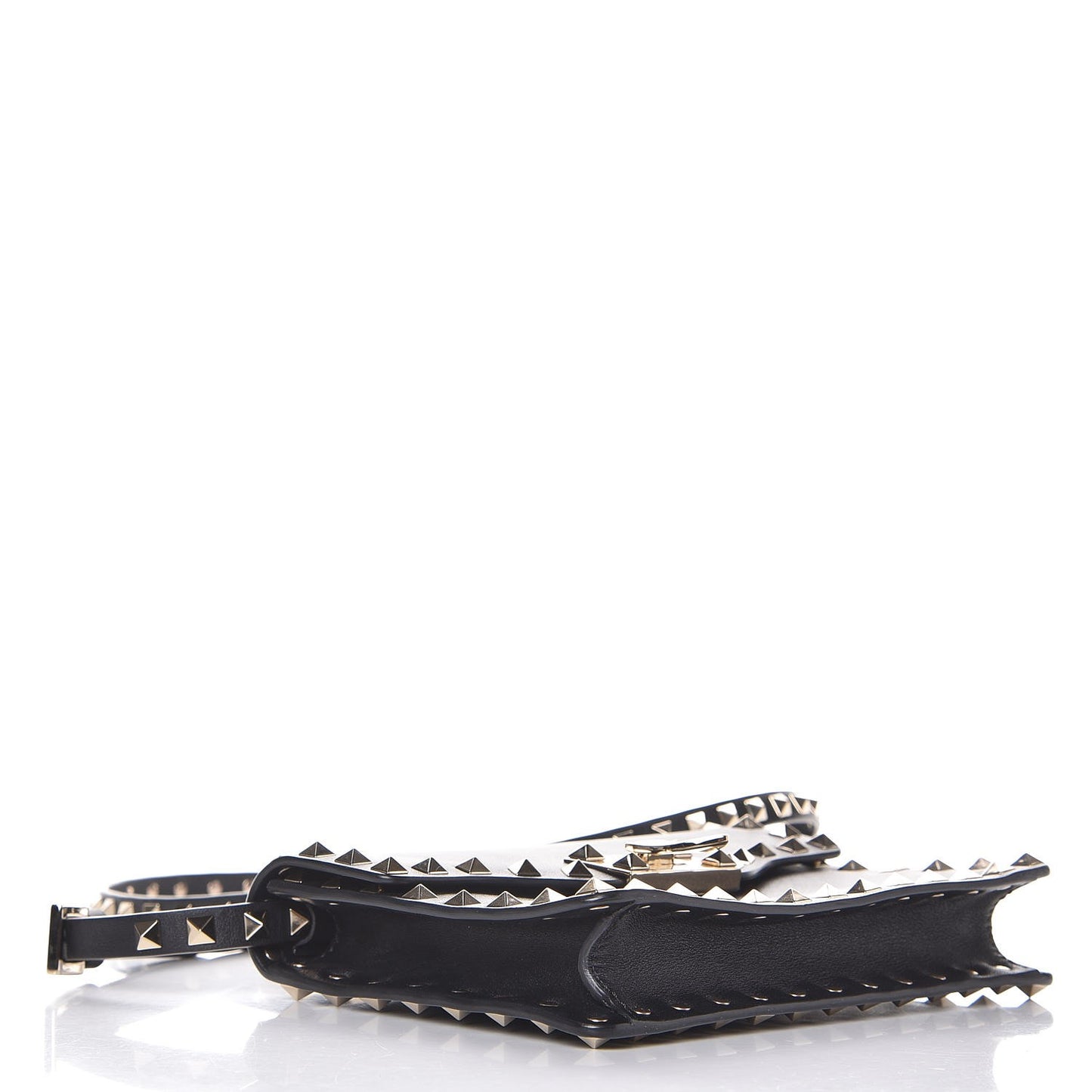 Vitello Rockstud Shoulder Flap Bag Black