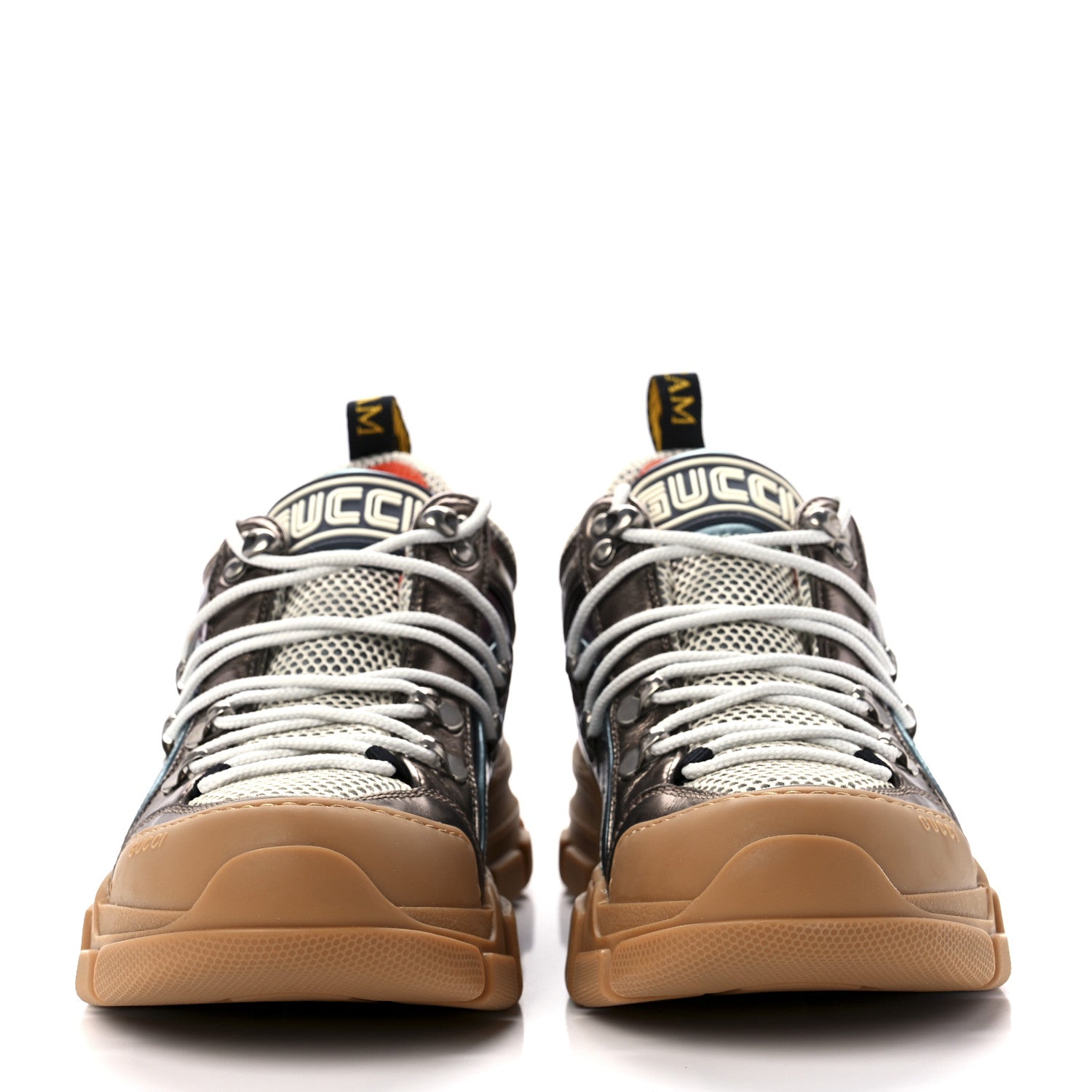 Gucci X SEGA Metallic Calfskin Mesh Womens Flashtrek Sneakers 40 Rame Mystic White Lago 2 of 7