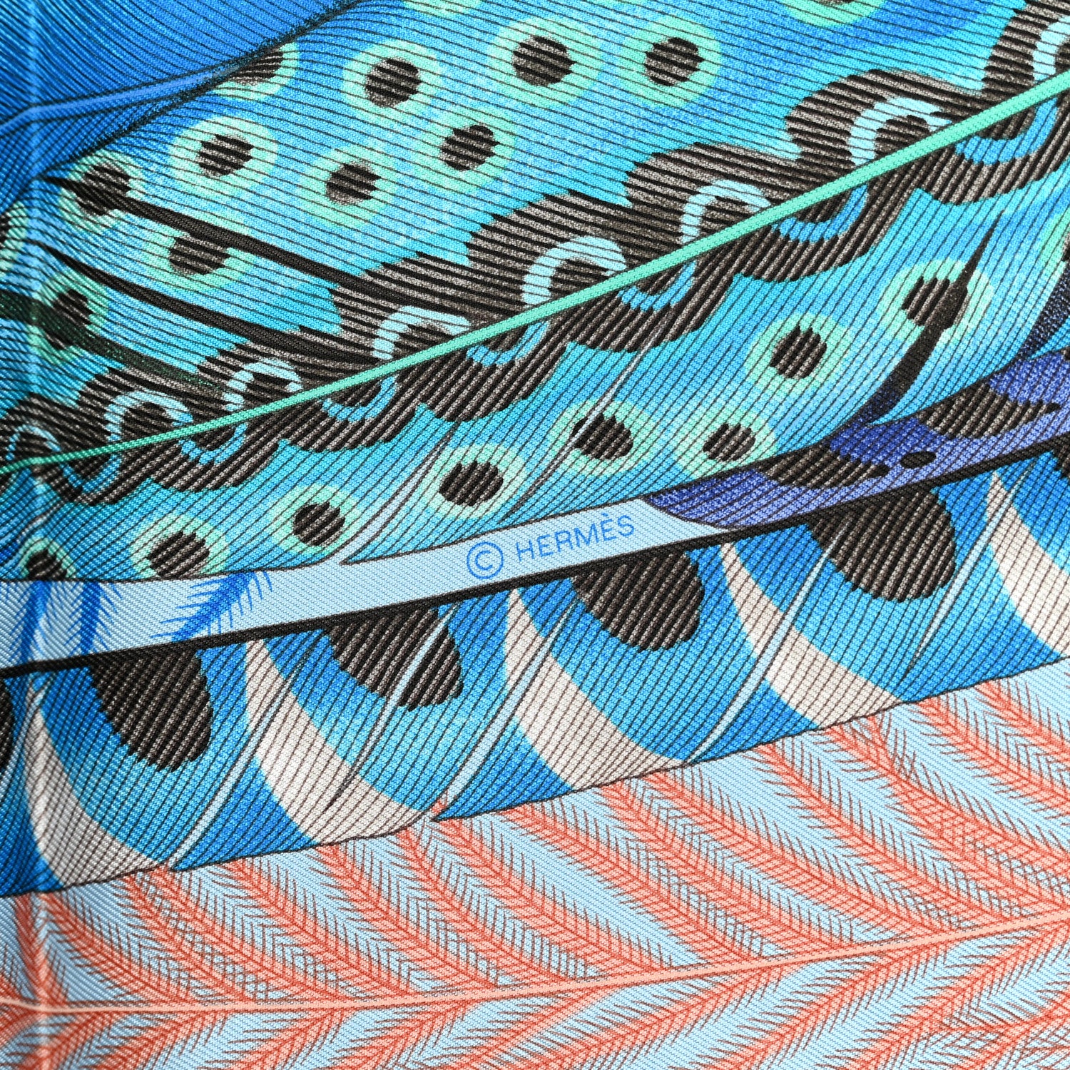 Hermes Silk Plumes En Fete Scarf 90 Ciel Vert Brun 4 of 5