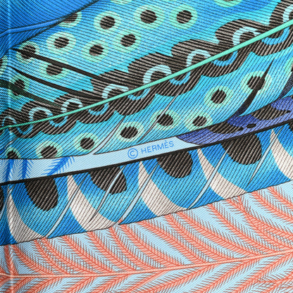 Hermes Silk Plumes En Fete Scarf 90 Ciel Vert Brun 4 of 5