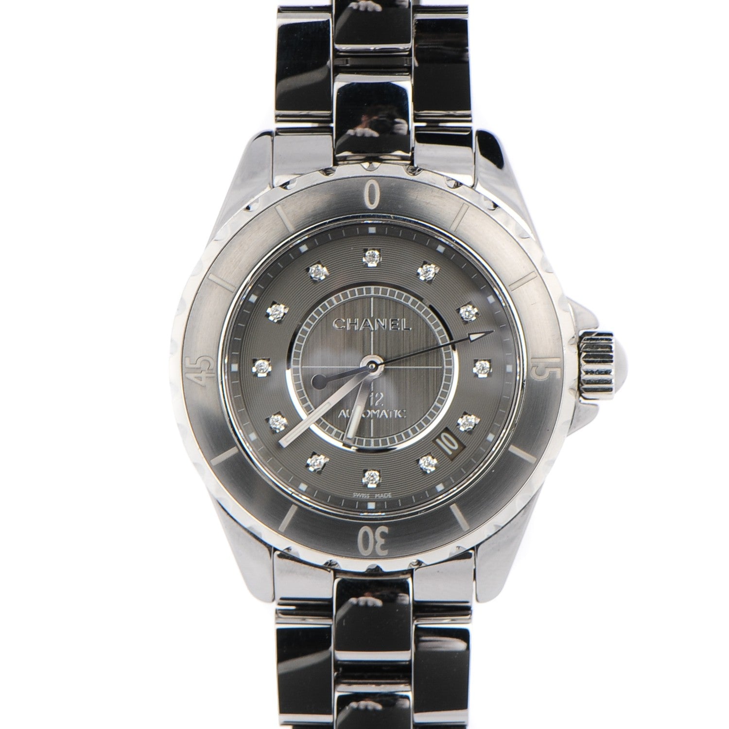 Chanel Titanium Ceramic Diamond 38mm J12 Automatic Watch 1 of 8