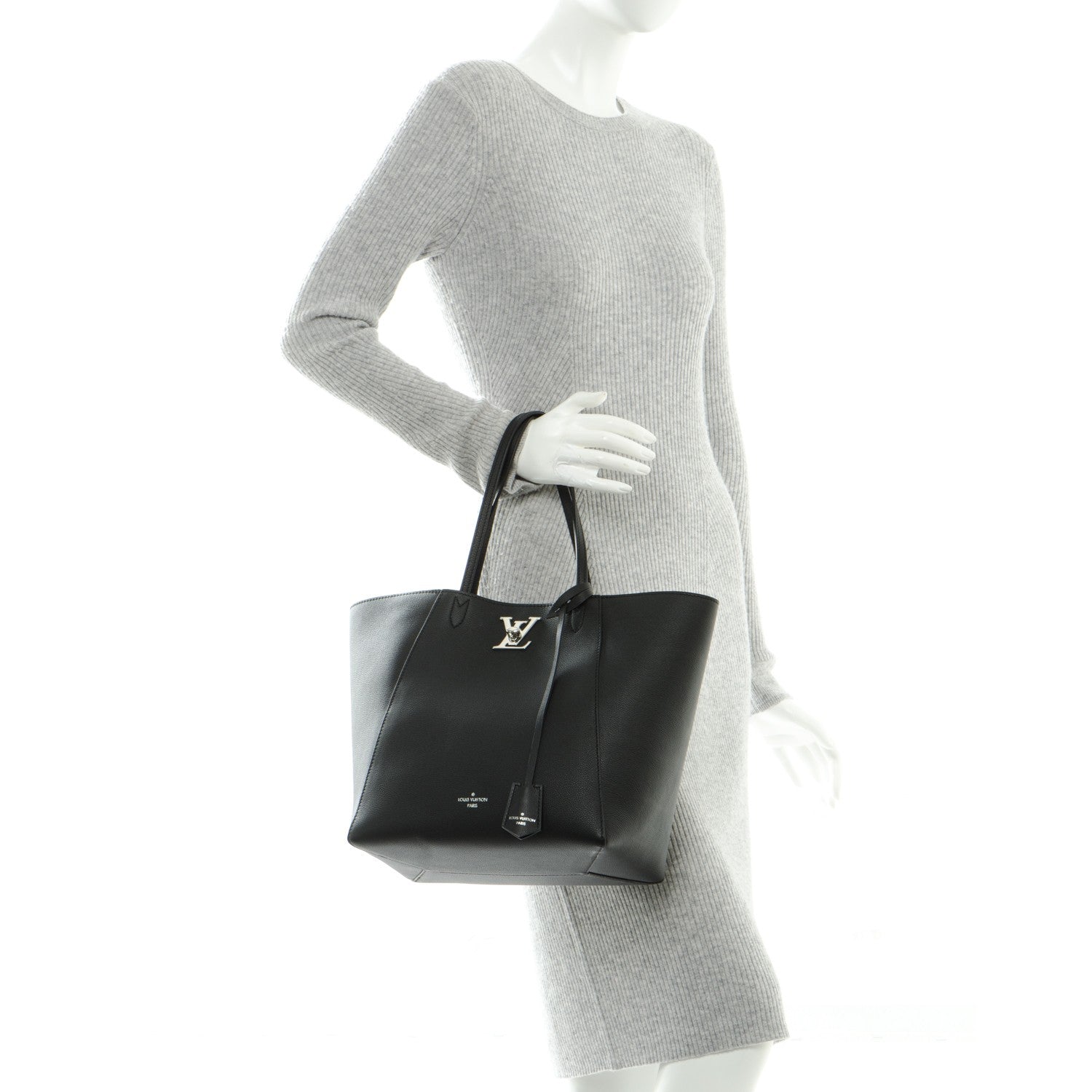 Louis Vuitton Calfskin Lockme Cabas Black 2 of 8