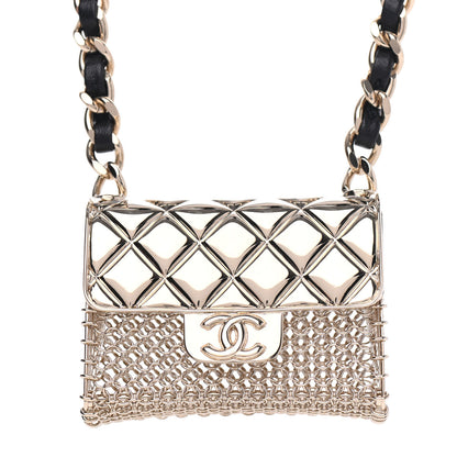 Chanel Metal Lambskin Chain Micro Bag Necklace Gold Black 3 of 4