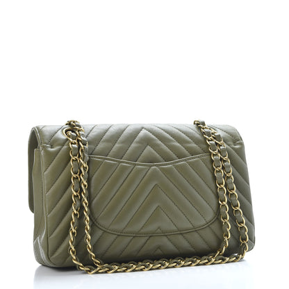 Chanel Calfskin Chevron Quilted Medium Double Flap Khaki 2 of 9