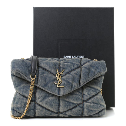 Saint Laurent Denim Quilted Toy Loulou Puffer Monogram Chain Satchel Rodeo Blue 11 of 11