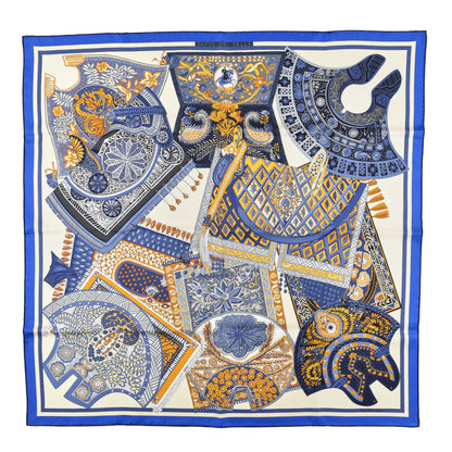 Hermes Silk Tapis De Selle Scarf 90 Vanille Bleu Royal Gold 1 of 4