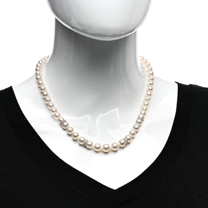 Mikimoto 18K White Gold Diamond Akoya Pearl 7-9mm Graduated Strand Rondelle Necklace 2 of 4