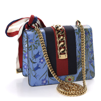 Gucci Shangai Calfskin Web New Flora Mini Sylvie Chain Shoulder Bag Azure 2 of 9