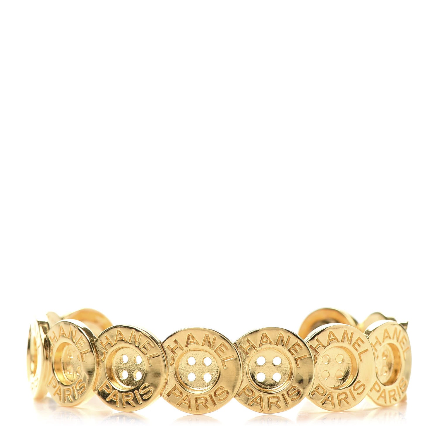 Chanel Metal Paris Button Logo Cuff Bracelet Gold 1 of 5