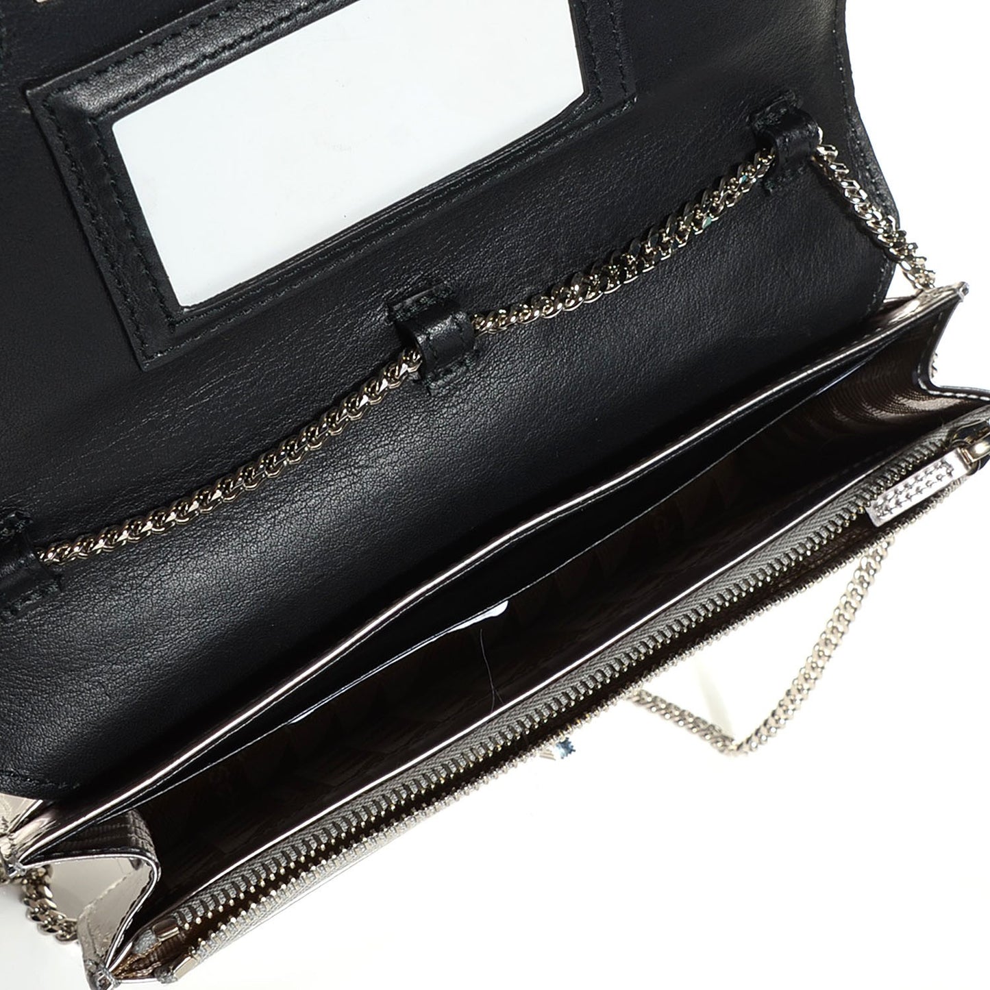 Embossed Patent Calfskin Crosshatch PS11 Chain Wallet Silver