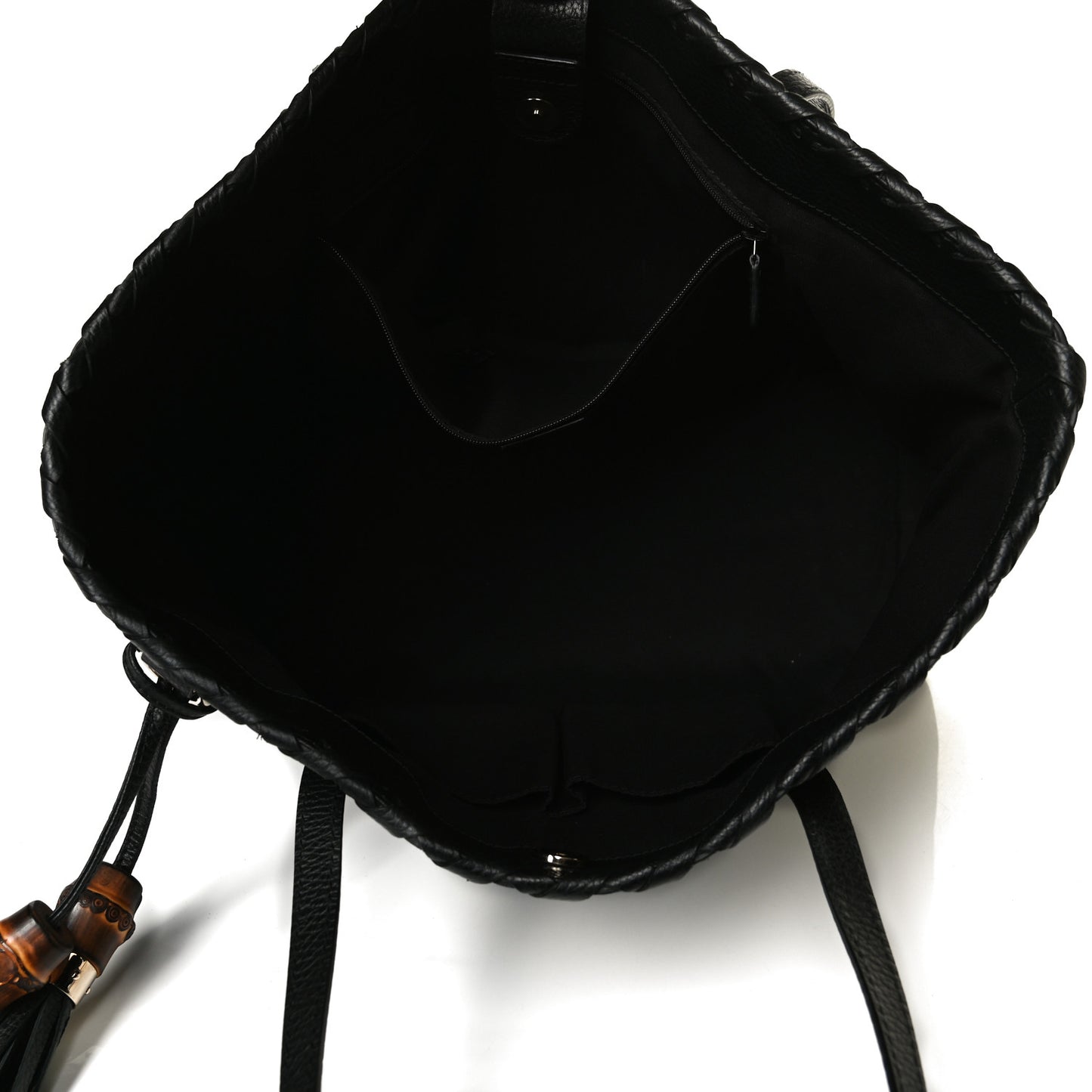 Pebbled Calfskin Bamboo Tassel Tote Black
