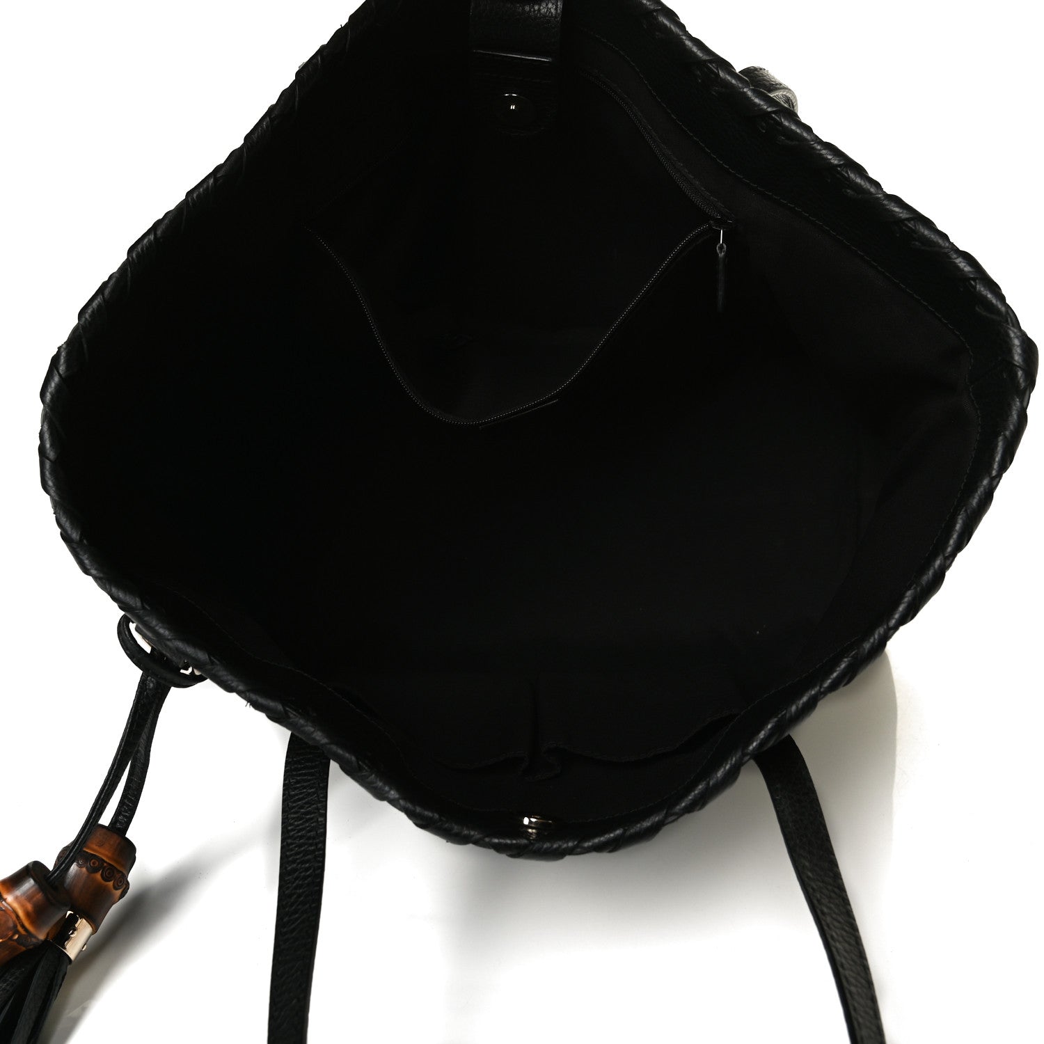 Gucci Pebbled Calfskin Bamboo Tassel Tote Black 4 of 12