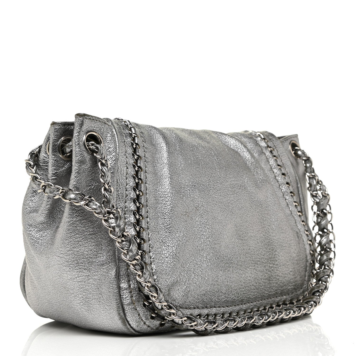Chanel Metallic Deerskin Luxe Ligne Flap Silver 3 of 21