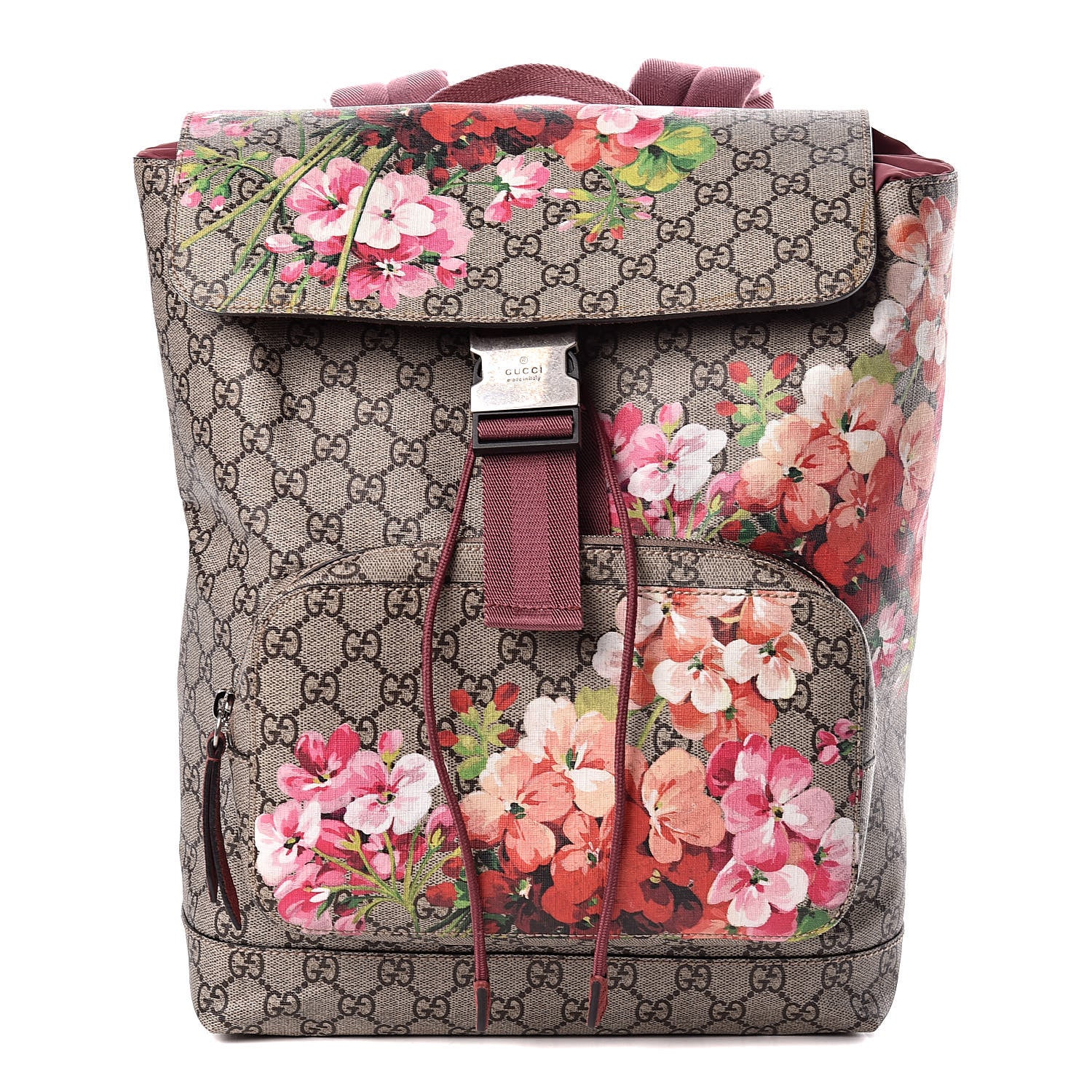 Gucci GG Supreme Monogram Blooms Medium Single Buckle Backpack Beige Multicolor Dry Rose 1 of 10