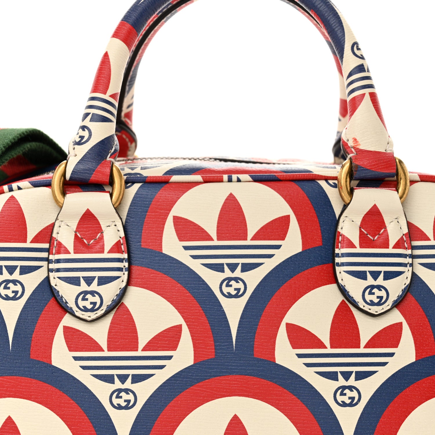 Gucci X ADIDAS Shangai Calfskin Web Trefoil Interlocking G Mini Duffle Bag Red White Blue 8 of 10