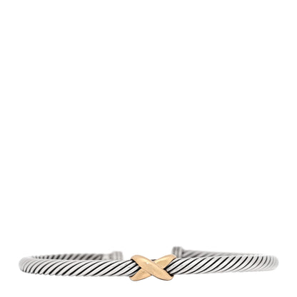 David Yurman Sterling Silver 18K Yellow Gold 4mm X Station Cable Bracelet 1 of 4