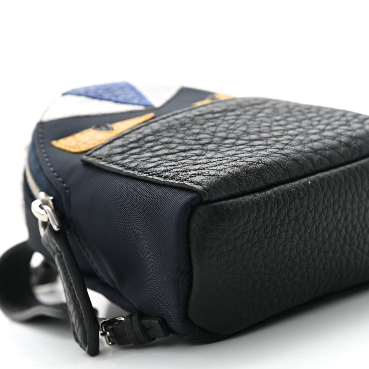 Nylon Cuoio Romano Nutria Fox Fur Monster Eyes Mini Backpack Charm Blue Black Multicolor