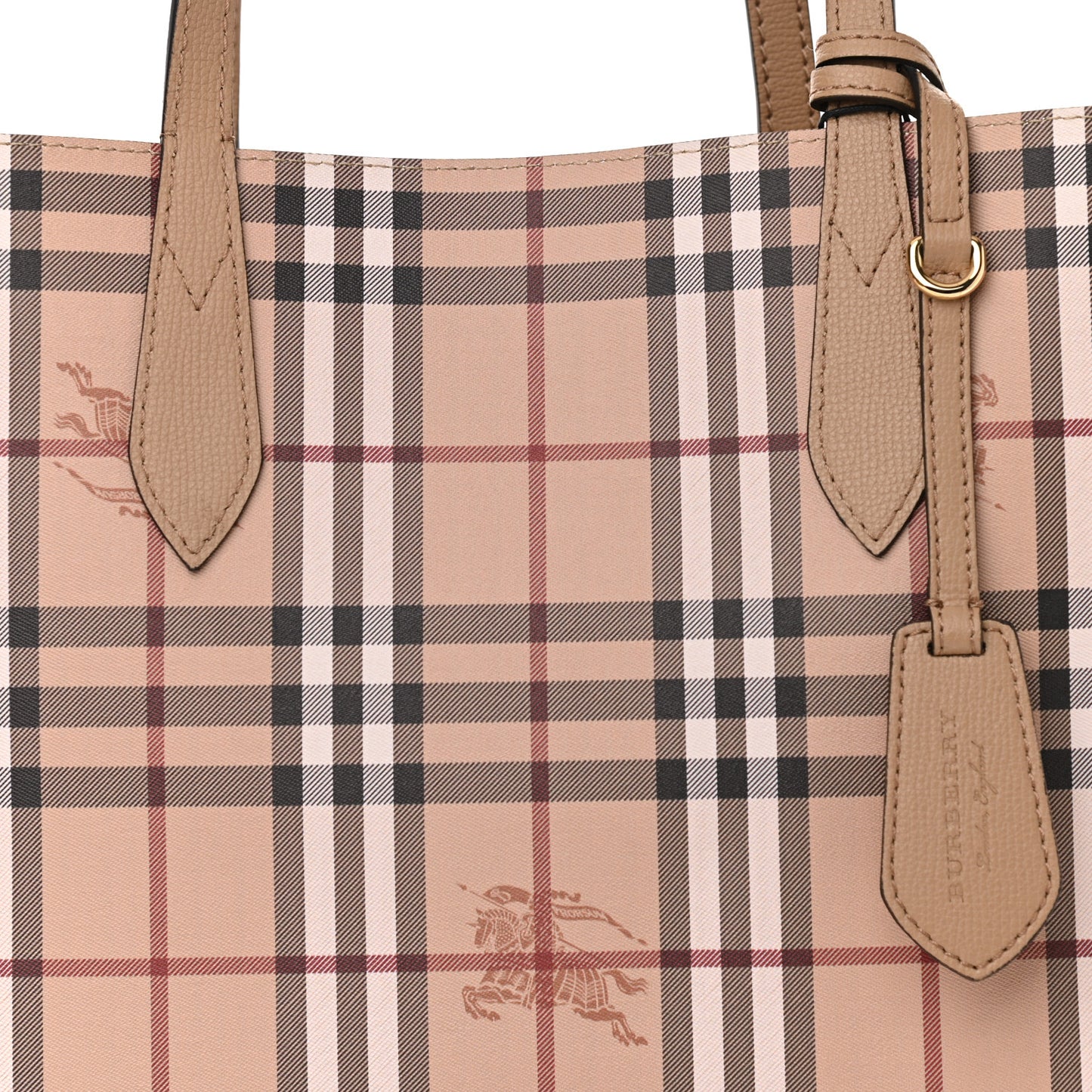 Grainy Calfskin Haymarket Check Medium Reversible Tote Camel