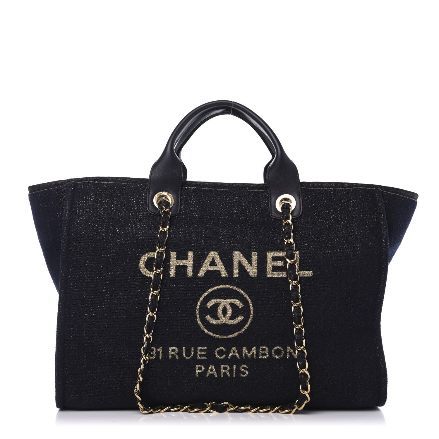 Chanel Lurex Canvas Medium Deauville Tote Navy Blue Gold 1 of 12