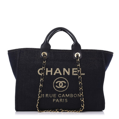 Chanel Lurex Canvas Medium Deauville Tote Navy Blue Gold 1 of 12