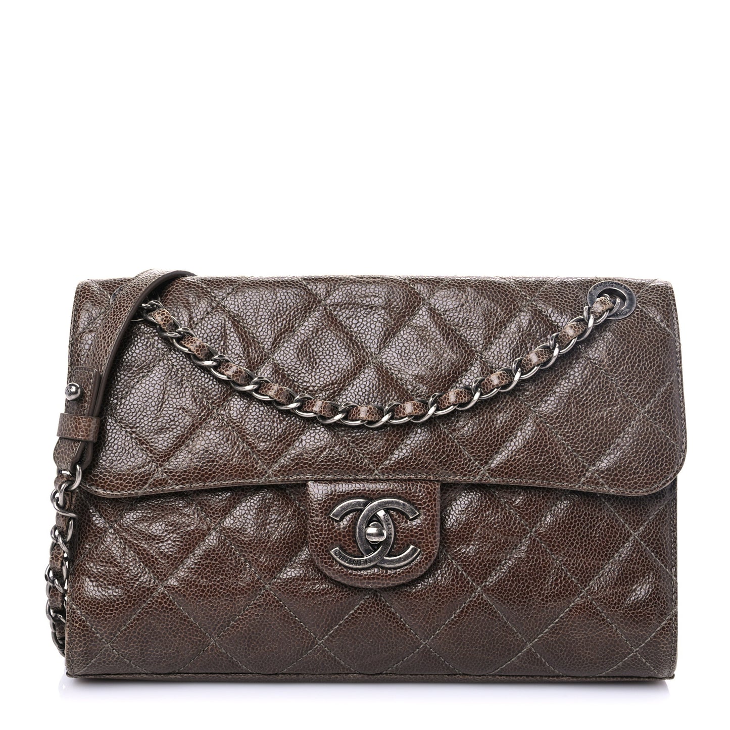 Crumpled Grained Calfskin Medium CC Crave Flap Brown