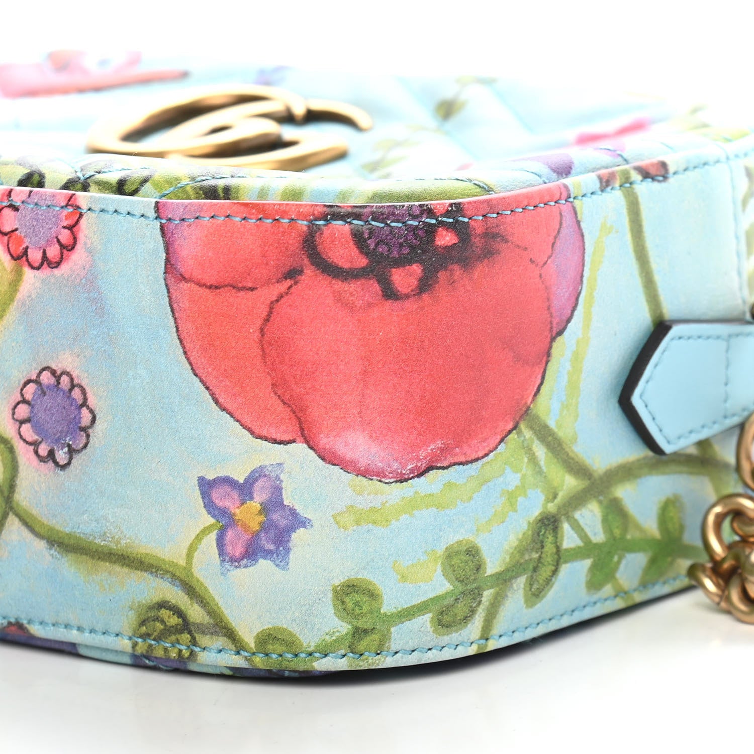 Gucci X UNSKILLED WORKER Calfskin Matelasse Flora Painted Small GG Marmont Chain Shoulder Bag Cloudy Blue Multicolor 10 of 10